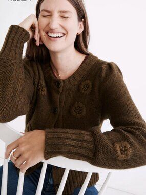 Madewell Embroidered Edencroft Pleat-Sleeve Cardigan with Flowers Small